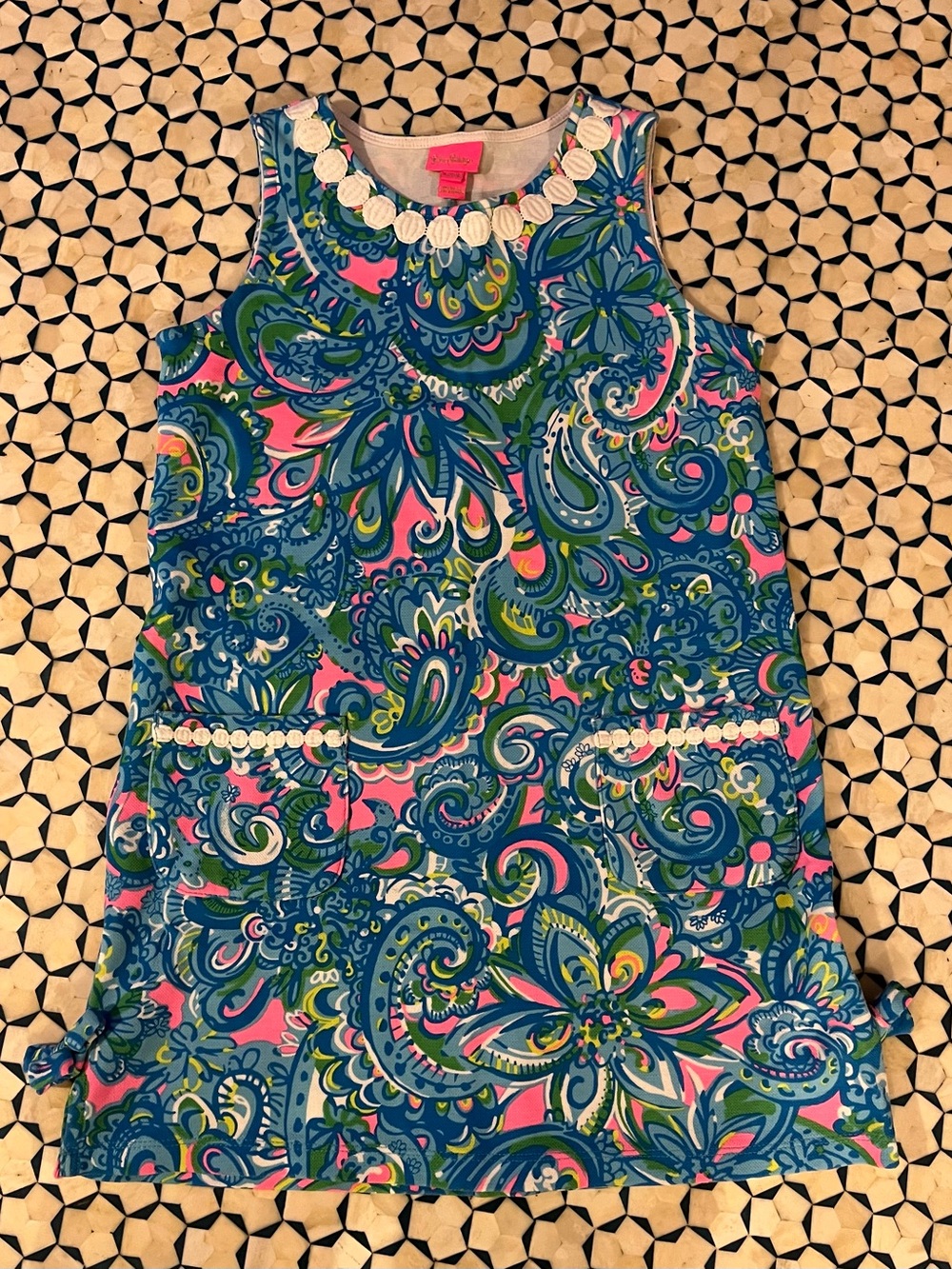 Lilly Pulitzer Girls' Pink & Blue Paisley Shift Dress with Front Pockets